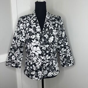 Covington Womens Blazer Size M Black White‎ Floral Long Sleeve Business Jacket